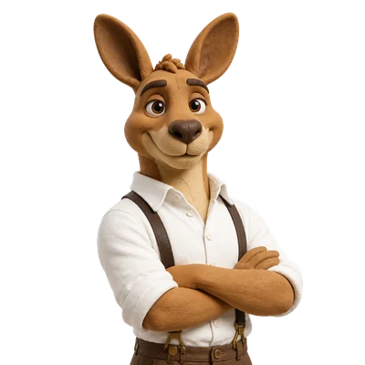 Monty in shirt and suspenders, arms crossed